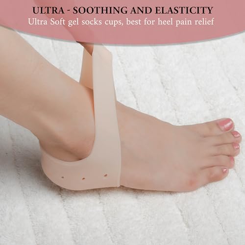 Wonder Care Pair of 1 & 2 Silicone Heels Protectors for Moisturizing Heels, Cracked Heel Protection, Relief Blister, Heel Spurs, and Plantar Fascitis Wrap| Heel Gel Socks| Stretchable| Unisex, Beige