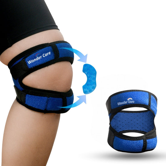BUY 1 Get 1 FREE Adjustable Knee Neoprene Blend Brace For Pain, Patella, Strap For Workout, Sports, Arthritis, Acl, Mcl, Meniscus Tear Patellar Tendon Support Men & Women Free Size (Blue/Black)