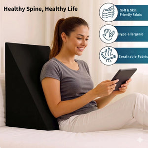 Wonder Care Wedge Plus Max Cushion | Extra-Large Back Support Pillow for Bed with Side Pockets | Wedge Pillow for Neck & Back Pain Relief, Acid Reflux | Triangle Cushion with Carry Handle- Black