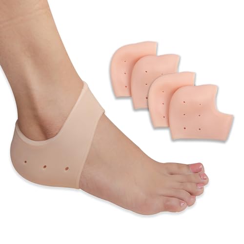 BUY 1 Get 1 FREE Silicone Heels Protectors for Moisturizing Heels, Cracked Heel Protection, Relief Blister, Heel Spurs, & Plantar Fascitis Wrap | Heel Gel Socks | Stretchable | Unisex, Beige