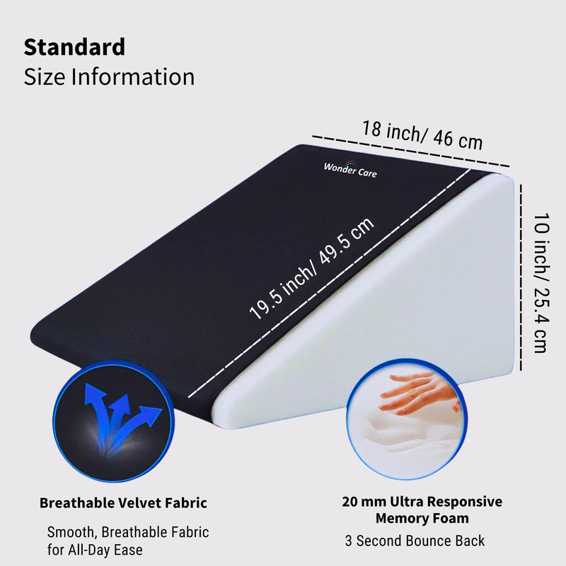 Wonder Care Wedge Plus Max Cushion | Extra-Large Back Support Pillow for Bed with Side Pockets | Wedge Pillow for Neck & Back Pain Relief, Acid Reflux | Triangle Cushion with Carry Handle- Black