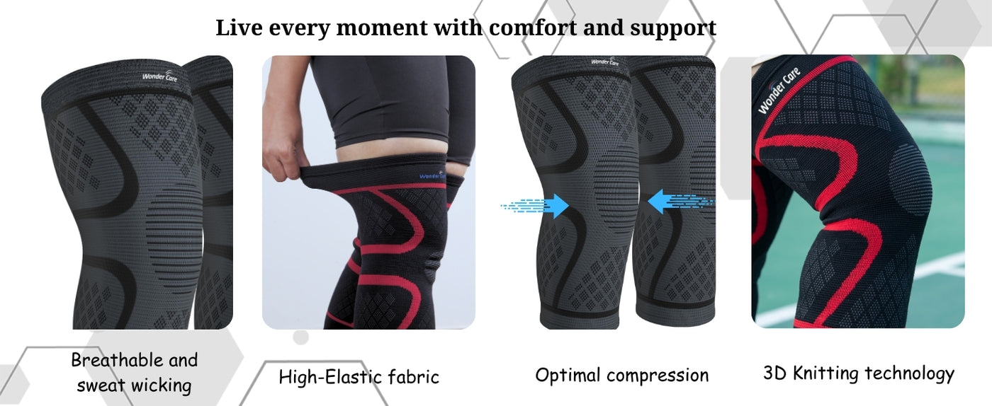 BUY 1 Get 1 FREE Knee Sleeve Knee Brace Compression Knee Sleeve For Men And Women Knee Support Running Knee Sleeve Workout Knee Sleeve Gym Hiking Sports Running Gym [Grey/Black] All Sizes