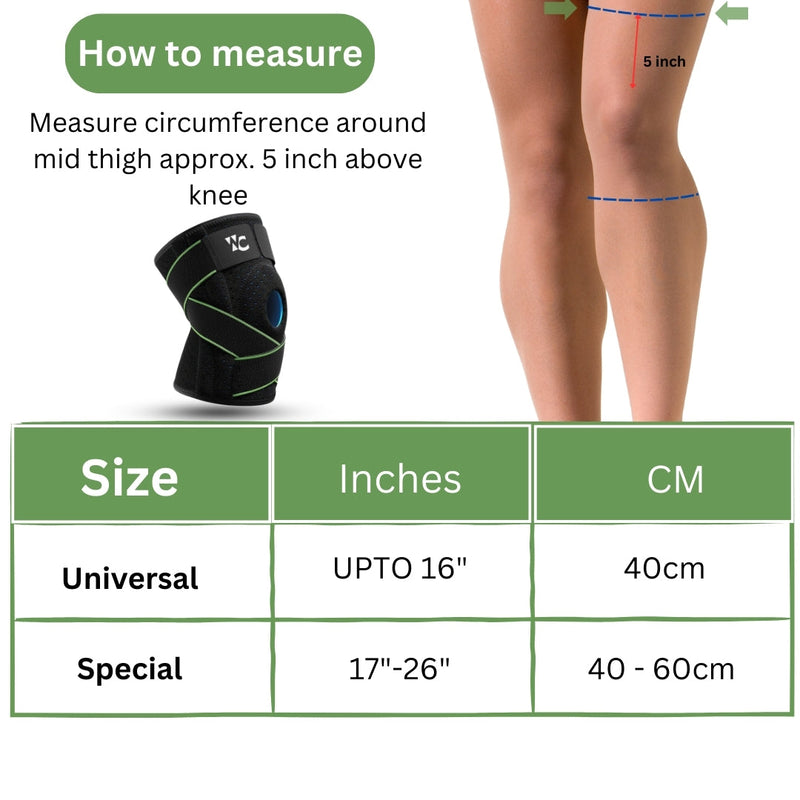 Wonder Care Neoprene Blend Adjustable Knee Support With Anti-Slip Silicon Strip,Breathable Patella Knee Brace Cap For Pain Relief,Sports, Arthritis Protection For Men & Women Free Size
