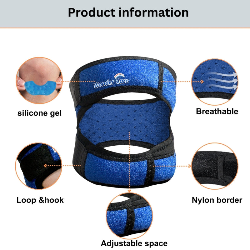 BUY 1 Get 1 FREE Adjustable Knee Neoprene Blend Brace For Pain, Patella, Strap For Workout, Sports, Arthritis, Acl, Mcl, Meniscus Tear Patellar Tendon Support Men & Women Free Size (Blue/Black)