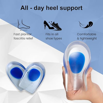 BUY 1 Get 1 FREE Wonder Care Gel Heel Cushion for Heel Pain Relief Women and Men | Silicone Heel Pad | Plantar Fascitis Inserts Heel Spur Pads| Achillies Heel Support| Cushion Heel Inserts | Small & Large, Pair 1 & 2