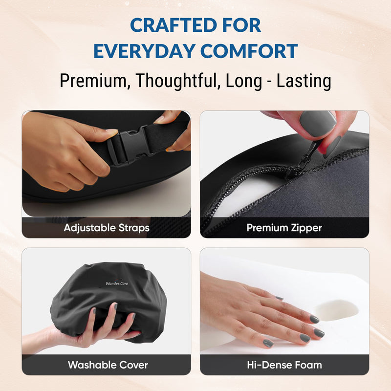 Wonder Care Memory Foam Seat Cushion & Lumbar Back Support Combo for Office Chair & Car | Orthopedic Coccyx Cushion for Tailbone Pain Relief | Back Support Pillow for Chair, Driving & Work From Home