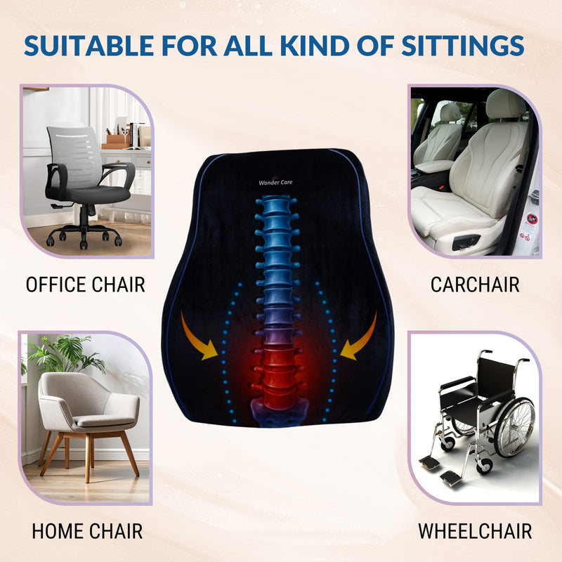 Wonder Care Memory Foam Seat Cushion & Lumbar Back Support Combo for Office Chair & Car | Orthopedic Coccyx Cushion for Tailbone Pain Relief | Back Support Pillow for Chair, Driving & Work From Home