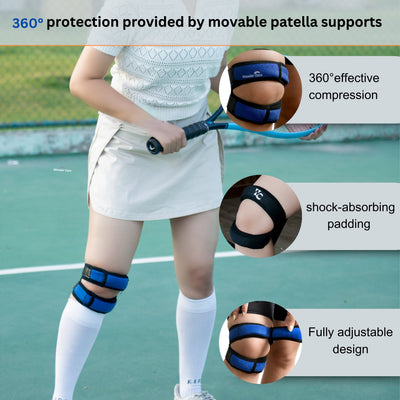 BUY 1 Get 1 FREE Adjustable Knee Neoprene Blend Brace For Pain, Patella, Strap For Workout, Sports, Arthritis, Acl, Mcl, Meniscus Tear Patellar Tendon Support Men & Women Free Size (Blue/Black)