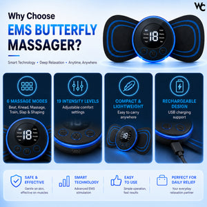 Wonder Care EMS Butterfly Body Massager Machine for Pain Relief | Full Body Electric Massager for Men & Women | Rechargeable Neck, Back, Shoulder, Leg & Foot Massager for Cervical & Muscle Pain Relief