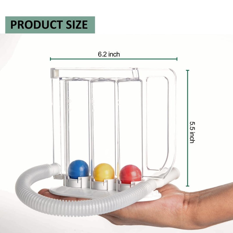 Wonder Care- Deep Breathing Lung Exerciser - 3 Balls Incentive Spirometer - Small and Washable for Adults, White, Pack of 1