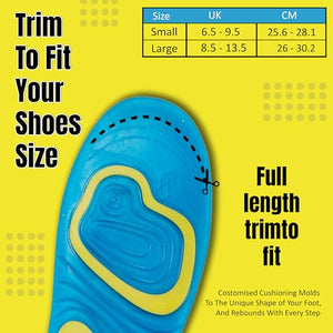 Wonder Care Silicone Gel Shoe Insoles Shoe Inserts All Day Superior Comfort Trim to Fit Insole Orthotics Gel for Arch Support Plantar Fasciitis Flat Feet Cushion Men & Womens Gel Insoles Pair of 1&2