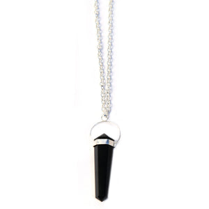 Natural Hexagonal Crystal Quartz Pendant Black