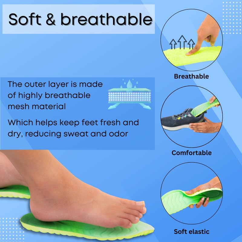 BUY 1 Get 1 FREE Wonder Care Memory Foam Shoe Insoles For Women Shock Absorbing Sports Shoe Insoles For Men And Women Cuttable Soft Breathable Honeycomb Orthotic Replacement Inserts