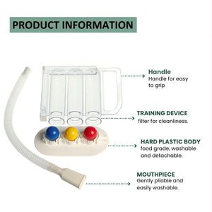 Wonder Care- Deep Breathing Lung Exerciser - 3 Balls Incentive Spirometer - Small and Washable for Adults, White, Pack of 1