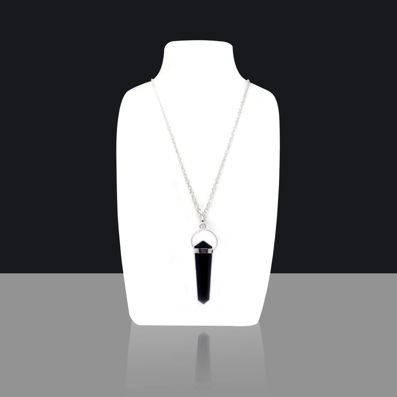 Natural Hexagonal Crystal Quartz Pendant Black