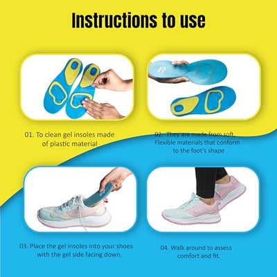 Silicone Gel Shoe Insoles Shoe Inserts All Day Superior Comfort Trim to Fit Insole Orthotics Gel for Arch Support Plantar Fasciitis Flat Feet Cushion Men & Womens Gel Insoles Pair of 1&2