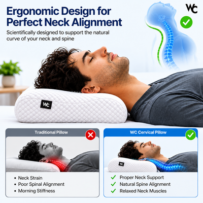 Wonder Care Memory Foam Cervical Pillow for Neck Pain & Shoulder Pain Relief | Orthopedic Neck Support Pillow for Sleeping | Soft Bed Pillows for Side & Back Sleepers | Washable Cover