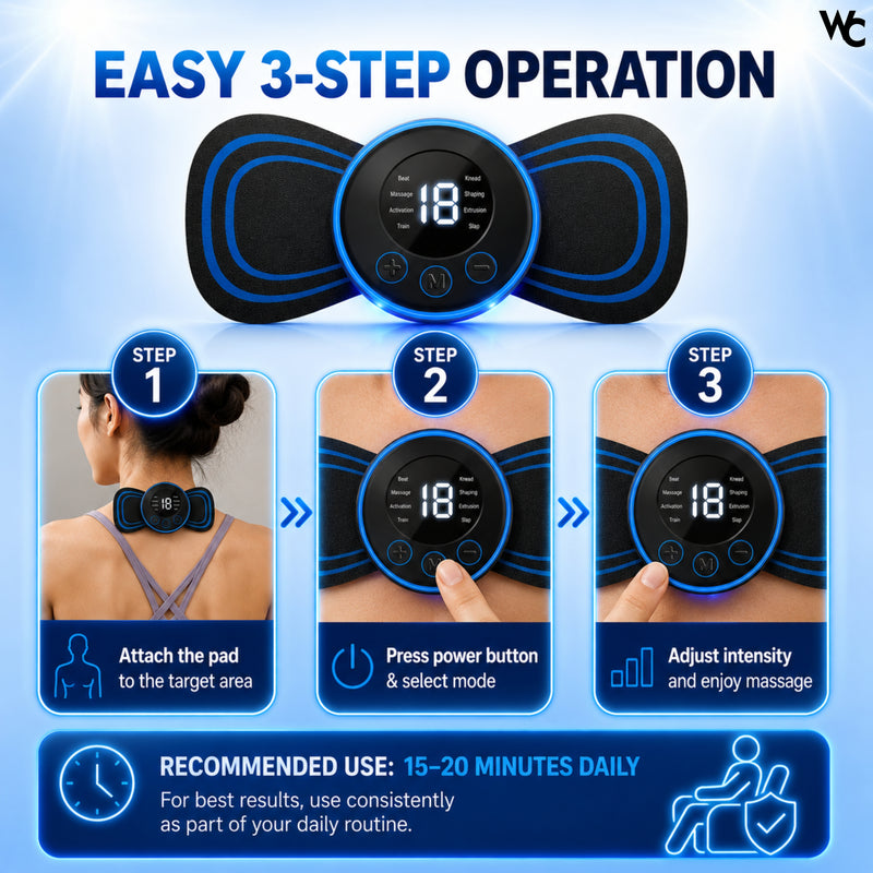 Wonder Care EMS Butterfly Body Massager Machine for Pain Relief | Full Body Electric Massager for Men & Women | Rechargeable Neck, Back, Shoulder, Leg & Foot Massager for Cervical & Muscle Pain Relief