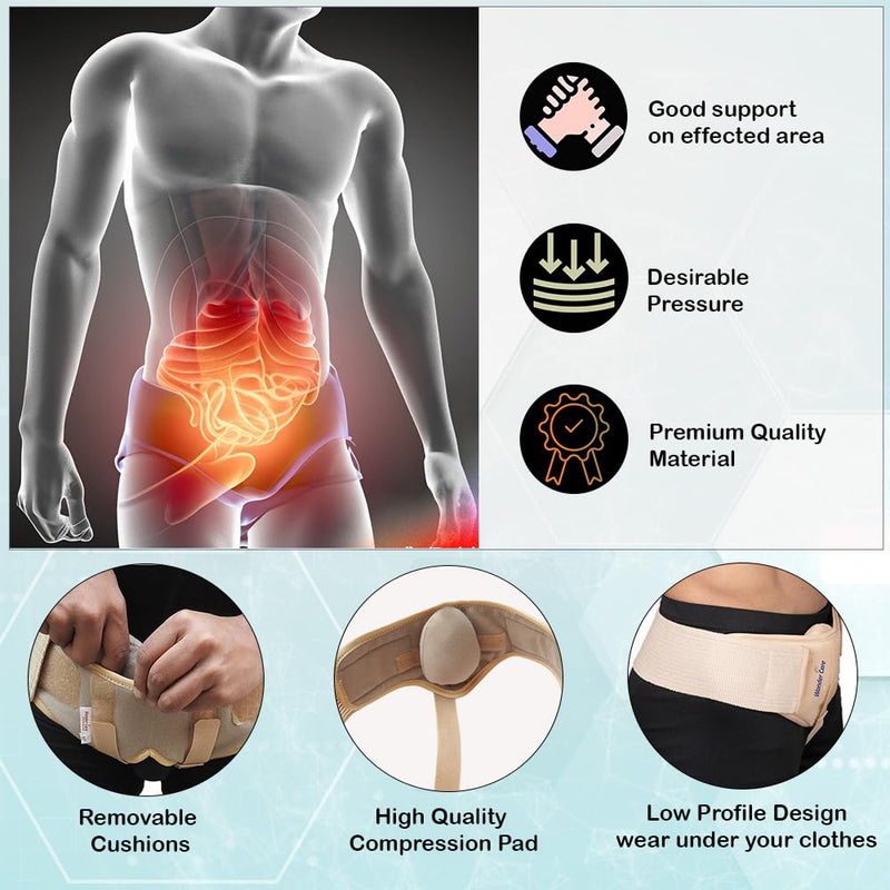 Wonder Care Hernia Belt for Men Post Surgery Single Inguinal Hernia Pain Relief Truss Support Brace with Removable Pressure Pad