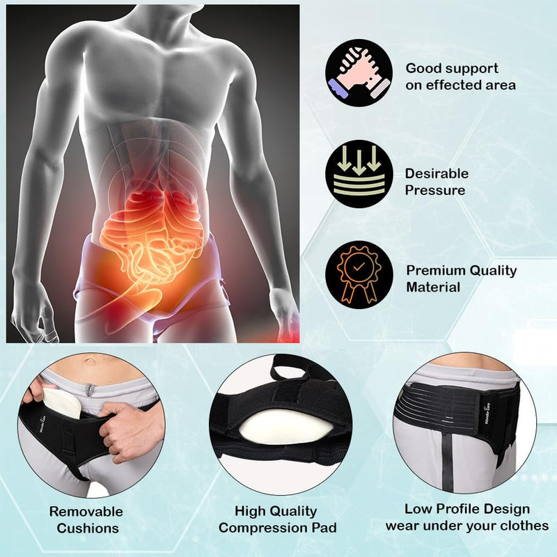 Wonder Care Single Side Inguinal Hernia Belt - Black