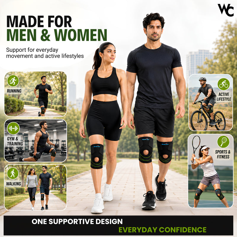 Wonder Care Neoprene Blend Adjustable Knee Support With Anti-Slip Silicon Strip,Breathable Patella Knee Brace Cap For Pain Relief,Sports, Arthritis Protection For Men & Women