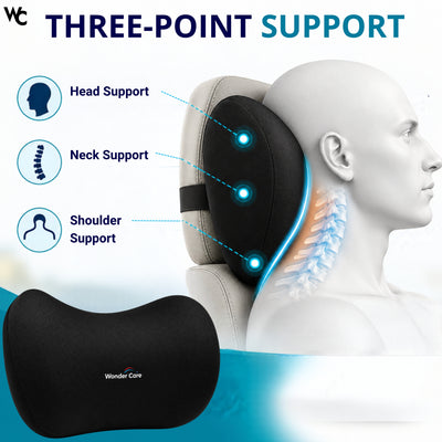 Wonder Care Car Neck Rest Pillow | Memory Foam Neck Support Pillow for Car Seat | Ergonomic Headrest Cushion for Driving, Travel| Soft Neck Cushion | Universal Size