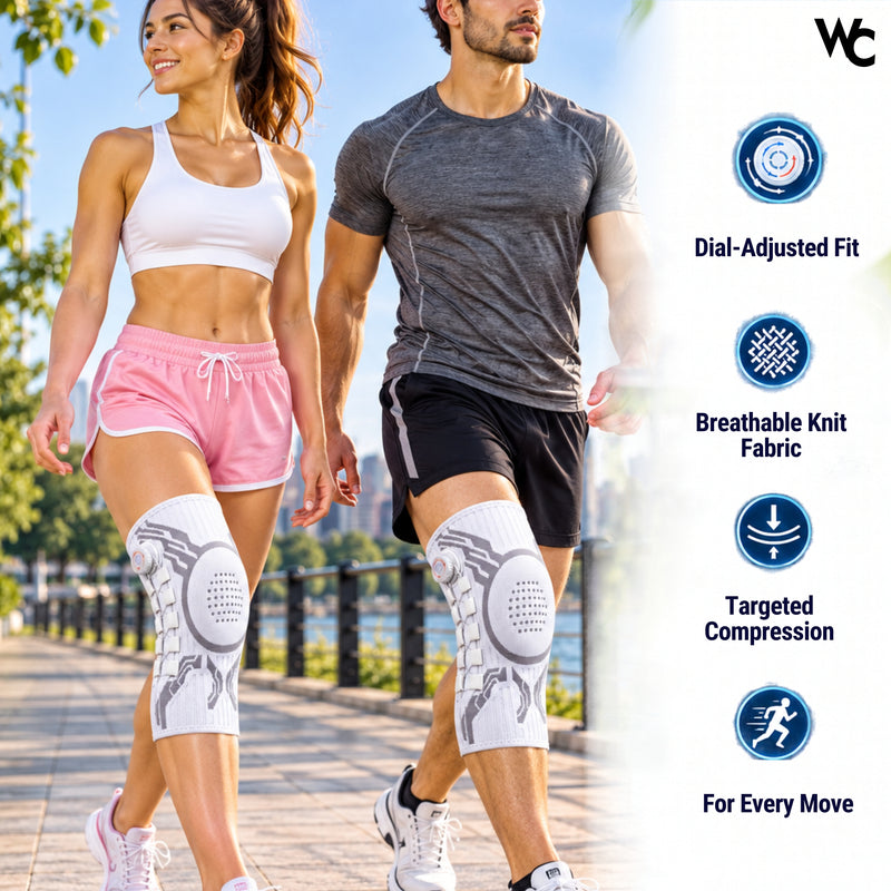 WC Knee Brace for Men & Women, Adjustable Dial Compression Knee Support with Lace-Up System, Breathable Knee Cap for Joint Stability, Gym, Running, Walking & Sports