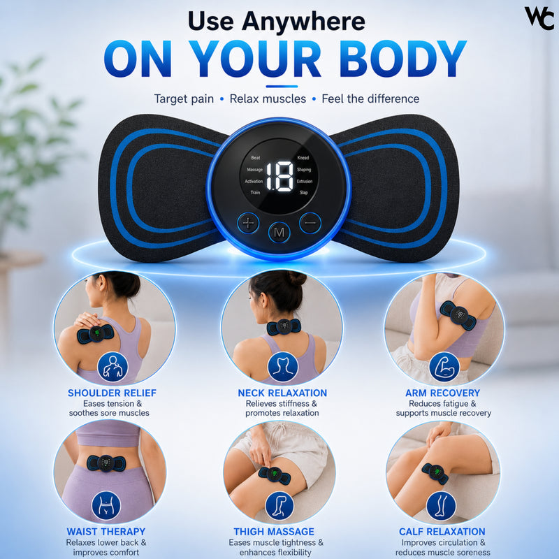 Wonder Care EMS Butterfly Body Massager Machine for Pain Relief | Full Body Electric Massager for Men & Women | Rechargeable Neck, Back, Shoulder, Leg & Foot Massager for Cervical & Muscle Pain Relief