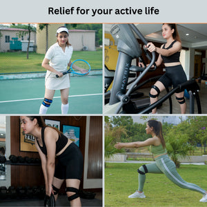 BUY 1 Get 1 FREE Adjustable Knee Neoprene Blend Brace For Pain, Patella, Strap For Workout, Sports, Arthritis, Acl, Mcl, Meniscus Tear Patellar Tendon Support Men & Women Free Size (Blue/Black)