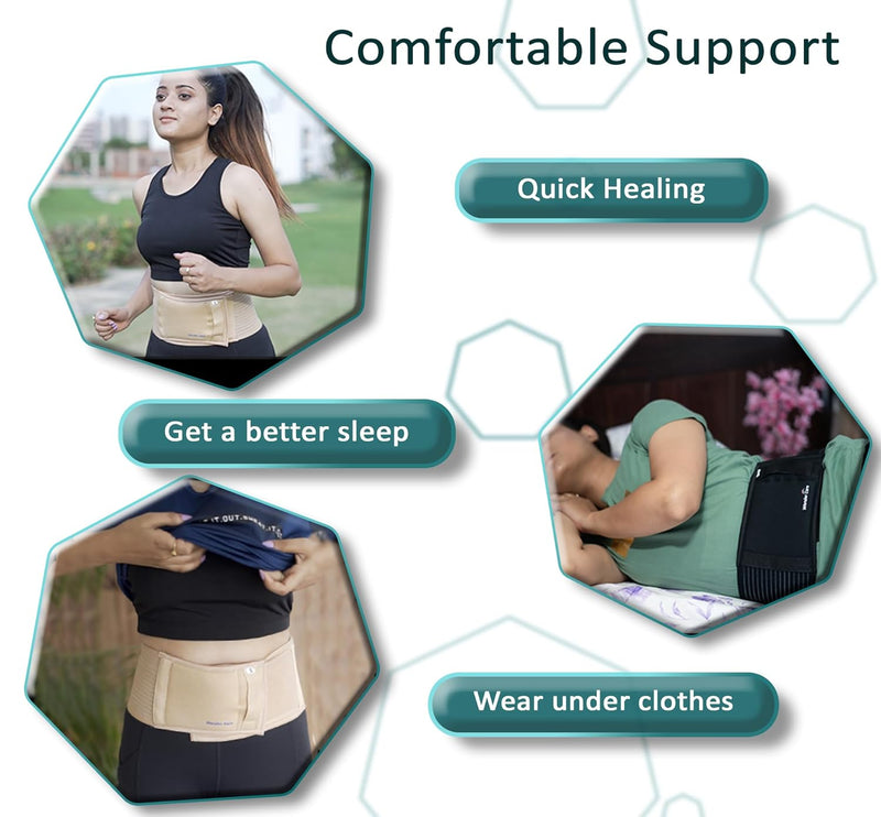 Wonder Care Polyester, Umbilical Black Hernia Belt Pain Relief Support Brace With 1 Removable Compression Pad For Men & Women