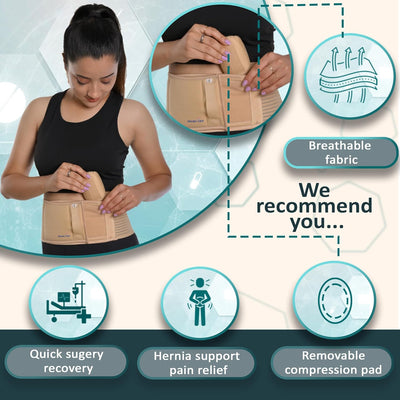 Wonder Care Umbilical Hernia Belt Hernia Support Brace with Removable Compression Pad Navel Hernia Pain Relief for Men & Women, Cotton