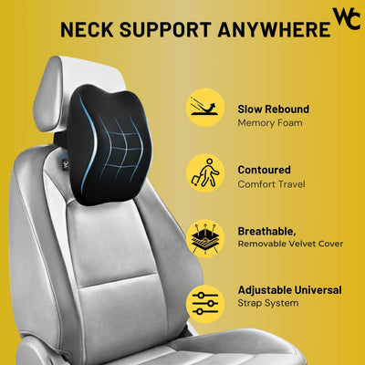 Wonder Care Car Neck Rest Pillow - Ultrasoft Memory Foam Neck Pillow for Car & Office Chair | Cervical Neck Support Cushion | Washable Velvet Cover | Head Rest for Long Drives