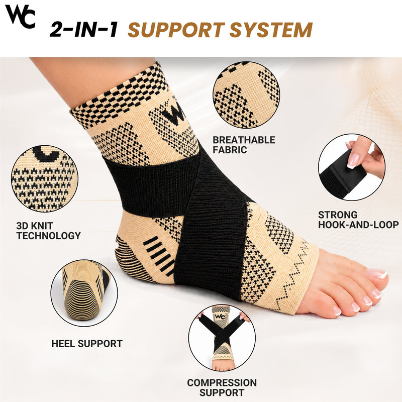 Wonder Care Ankle Support for Sprained Ankle Injury, Ankle Brace for Plantar Fasciitis Anklet Wrap Pain Relief Men & Women Achilles Tendon