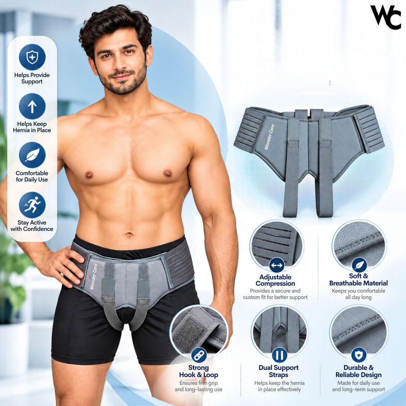 Wonder Care- Grey Hernia belt for men Truss Brace with one removable compression pad