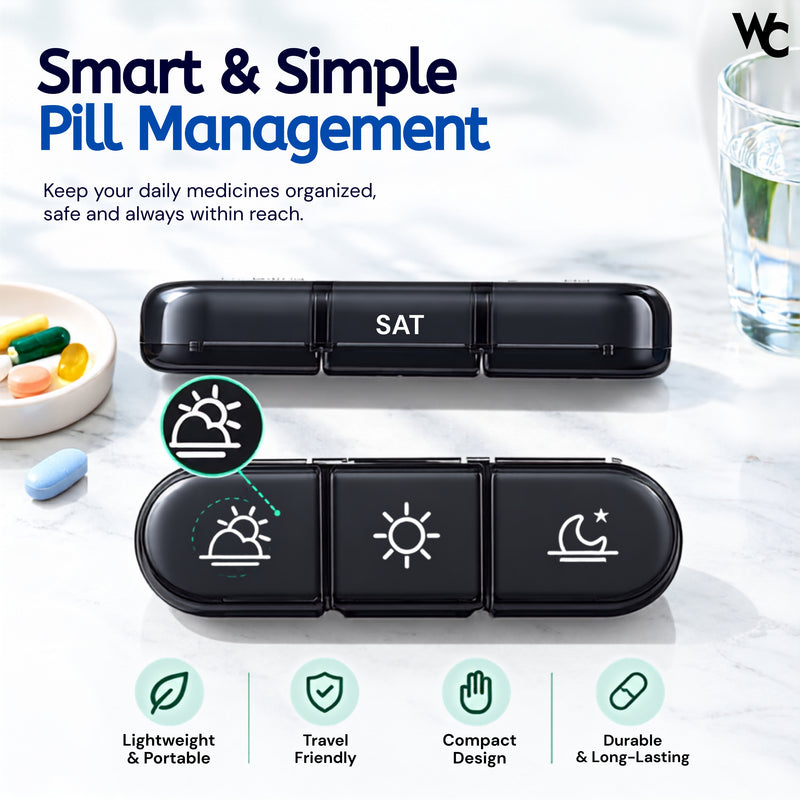 Wonder Care 7 Day Medicine Organizer Box | Weekly Pill Storage Box for Daily Medication