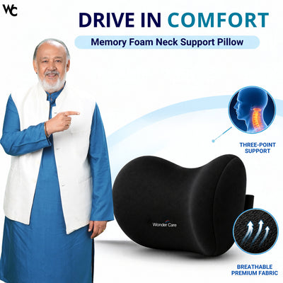 Wonder Care Car Neck Rest Pillow | Memory Foam Neck Support Pillow for Car Seat | Ergonomic Headrest Cushion for Driving, Travel| Soft Neck Cushion | Universal Size