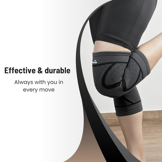 BUY 1 Get 1 FREE Knee Sleeve Knee Brace Compression Knee Sleeve For Men And Women Knee Support Running Knee Sleeve Workout Knee Sleeve Gym Hiking Sports Running Gym [Grey/Black] All Sizes