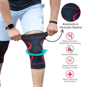 BUY 1 Get 1 FREE Wonder Care Knee Sleeve Knee Brace Compression Knee Sleeve For Men And Women Knee Support Running Knee Sleeve Workout Knee Sleeve Gym Hiking Sports Running Gym (Red-Black)