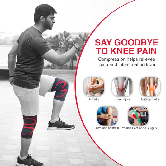 BUY 1 Get 1 FREE Wonder Care Knee Sleeve Knee Brace Compression Knee Sleeve For Men And Women Knee Support Running Knee Sleeve Workout Knee Sleeve Gym Hiking Sports Running Gym (Red-Black)