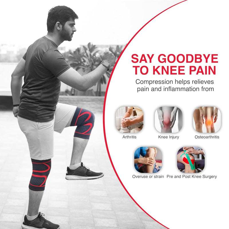 BUY 1 Get 1 FREE Wonder Care Knee Sleeve Knee Brace Compression Knee Sleeve For Men And Women Knee Support Running Knee Sleeve Workout Knee Sleeve Gym Hiking Sports Running Gym (Red-Black)