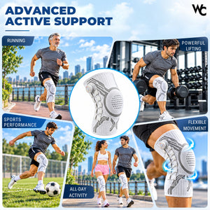 WC Knee Brace for Men & Women, Adjustable Dial Compression Knee Support with Lace-Up System, Breathable Knee Cap for Joint Stability, Gym, Running, Walking & Sports