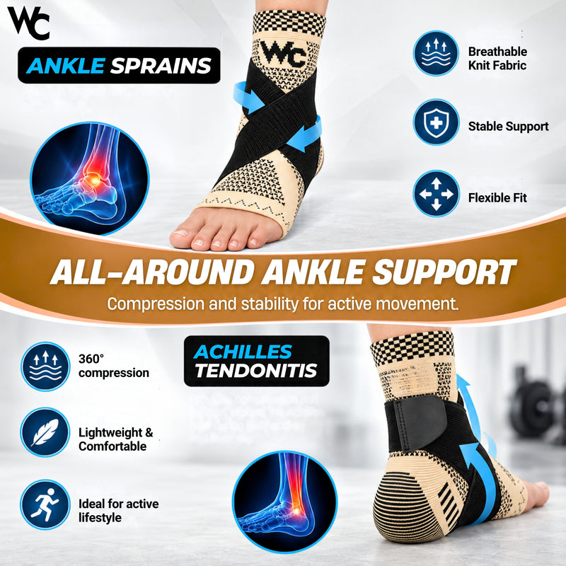 Wonder Care Ankle Support for Sprained Ankle Injury, Ankle Brace for Plantar Fasciitis Anklet Wrap Pain Relief Men & Women Achilles Tendon