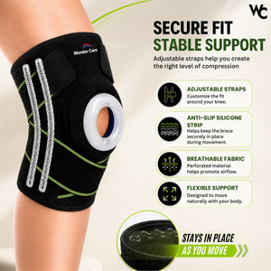 Wonder Care Neoprene Blend Adjustable Knee Support With Anti-Slip Silicon Strip,Breathable Patella Knee Brace Cap For Pain Relief,Sports, Arthritis Protection For Men & Women