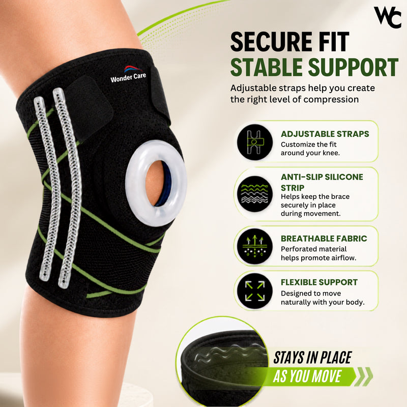 Wonder Care Neoprene Blend Adjustable Knee Support With Anti-Slip Silicon Strip,Breathable Patella Knee Brace Cap For Pain Relief,Sports, Arthritis Protection For Men & Women