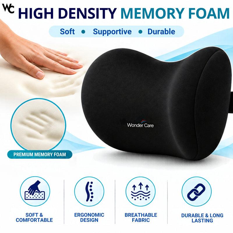 Wonder Care Car Neck Rest Pillow | Memory Foam Neck Support Pillow for Car Seat | Ergonomic Headrest Cushion for Driving, Travel| Soft Neck Cushion | Universal Size