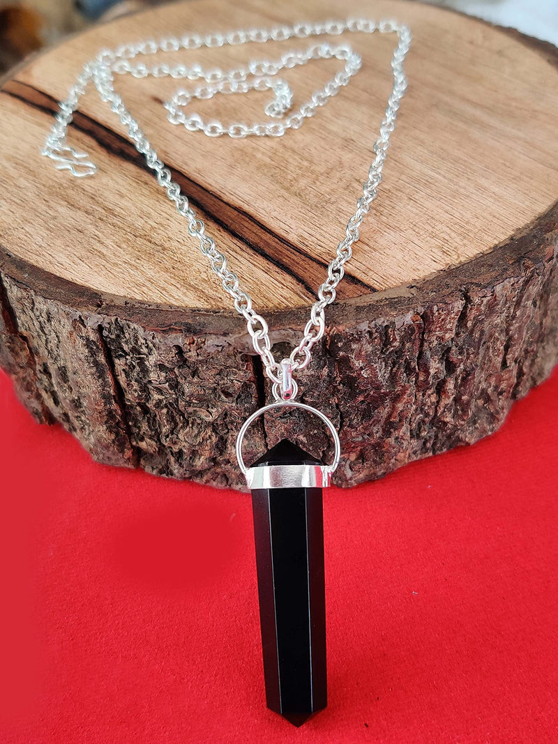 Natural Hexagonal Crystal Quartz Pendant Black