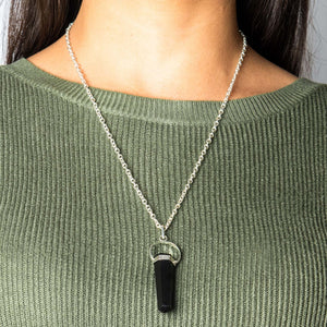 Natural Hexagonal Crystal Quartz Pendant Black