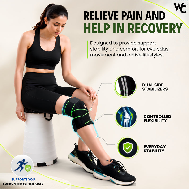 Wonder Care Neoprene Blend Adjustable Knee Support With Anti-Slip Silicon Strip,Breathable Patella Knee Brace Cap For Pain Relief,Sports, Arthritis Protection For Men & Women