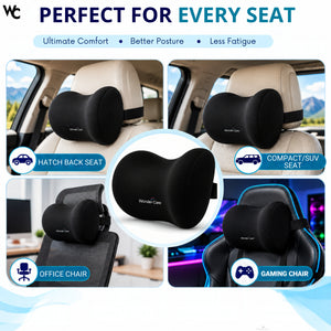 Wonder Care Car Neck Rest Pillow | Memory Foam Neck Support Pillow for Car Seat | Ergonomic Headrest Cushion for Driving, Travel| Soft Neck Cushion | Universal Size